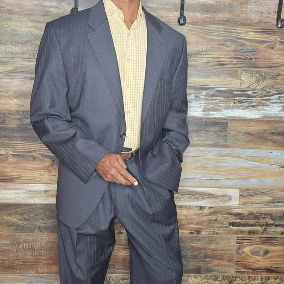 Ralph Lauren 100% Wool Gray Striped Made in Canada Suit 46R X 38W - Picture 8 of 13